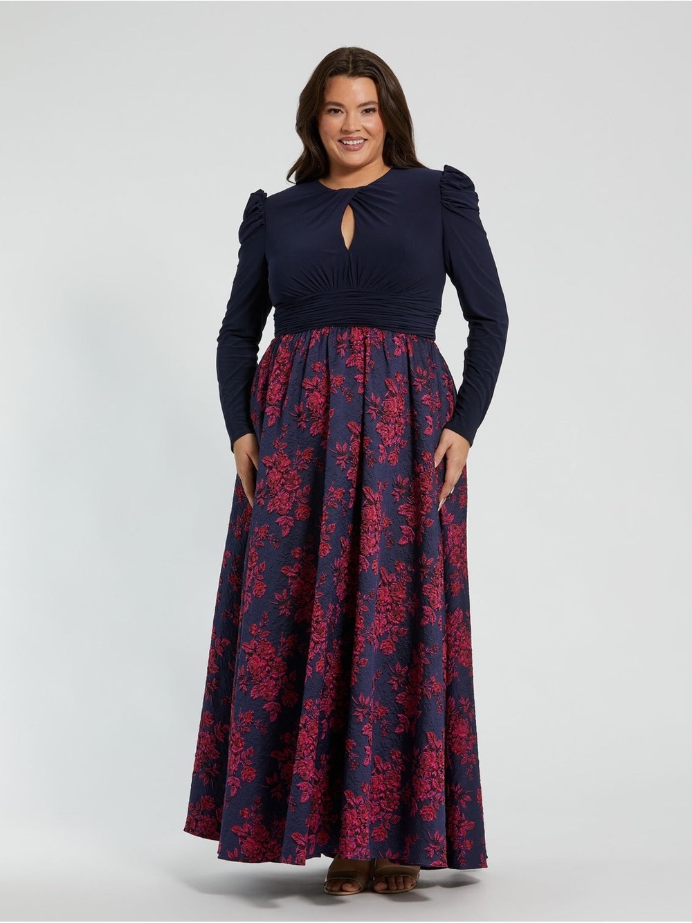 Mac Duggal Pleated Long Plus Size Dress Formal 68556 in Midnight